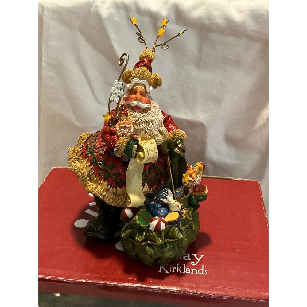 Holiday by Kirklands Santa Claus Figurine with Toy Sack and Elf Christmas Decor